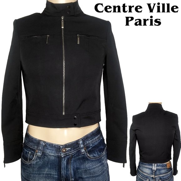Centre Ville Jackets & Blazers - Centre Ville Paris Crop Racer Full Zip Jacket Sz S